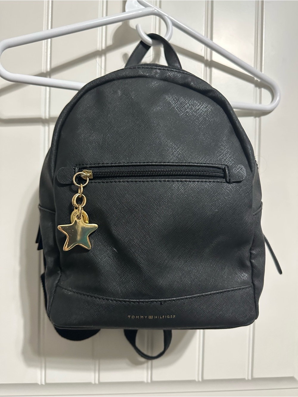 Tommy Hilfiger Black Mini Backpack with Gold Star Charm
